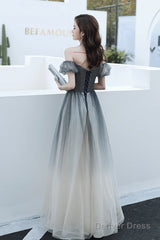 Black Gradient Sweetheart Beaded Off Shoulder Prom Dresses, A-Line Tulle Evening Dress Party Dresses