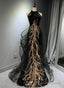 Black Halter A-Line Tulle And Sequins Evening Dress, Black Long Prom Dress Party Dress