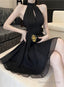 Black Halter Chiffon Short Homecoming Dress, Black Short Prom Dresses