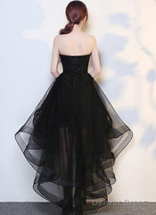 Black High Low Tulle And Applique Fashion Homecoming Dresses, Black Party Dress, Tulle Party Dress
