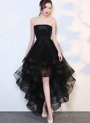 Black High Low Tulle And Applique Fashion Homecoming Dresses, Black Party Dress, Tulle Party Dress