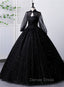 Black High Neckline Long Sleeves Tulle Sweet 16 Dress, Black Ball Gowns Prom Dresses