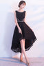 Black Lace High Low Beaded Short Prom Dress, Black Homecoming Dresses