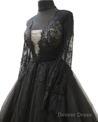 Black Lace Long Sleeve Tulle Wedding Dress