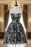Black Lace Print Strapless Homecoming Dresses