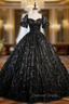 Black Lace Sequins Puff Sleeve Quinceanera Dresses