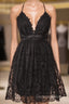 Black Lace Straps A Line Short Prom Dress Lace Homecoming Dresses
