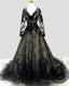 Black Lace V Neck Wedding Dresses Long Sleeve