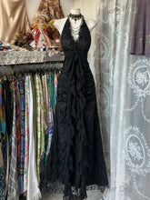 Black Lace V-Neckline A-Line Halter Party Dress, Black Vintage Style Prom Dress