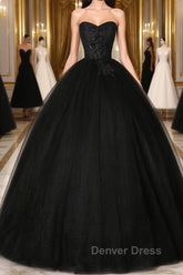 Black Long Prom Dresses, Black Lace Formal Evening Dresses