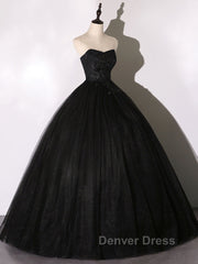 Black Long Prom Dresses, Black Lace Formal Evening Dresses