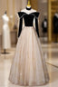Black Long Sleeves Velvet ane Tulle Long Prom Derss, Black Off Shoulder Prom Dresses