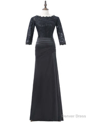 Black Mermaid 3/4 Sleeves Satin Mother Of The Bride Dresses