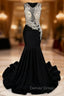 Black Mermaid Appliques Beading Prom Dresses