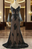 Black Mermaid Lace Straps Evening Dresses Party Dresses, Black Long Prom Dresses