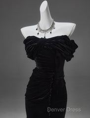 Black Mermaid Off-The-Shoulder Velvet Long Prom Dresses, Elegant Quinceanera Dresses