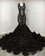 Black Mermaid Sequin Rosette Prom Dresses
