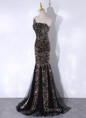 Black Mermaid Sequins Long Prom Dresses, Black Evening Dresses Party Dresses