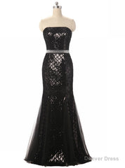 Black Mermaid Sequins Strapless Beading Prom Dress
