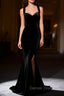 Black Mermaid Velvet Lace Straps Prom Dresses