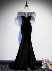 Black Mermaid Velvet Off the Shoulder Prom Dress