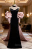 Black Mermaid Velvet Spaghetti Straps Pink Flower Prom Dresses