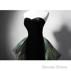 Black Mermaid Velvet Sweetheart Long Party Dress, Black Evening Dress Prom Dress