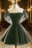 Black Off Shoulder Lace Sweetheart Lovely Short Homecoming Dress, Black Prom Dresses