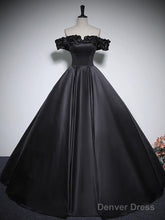 Black Off Shoulder Satin Long Prom Dress, Black Satin Evening Dress