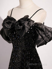 Black Off Shoulder Sequin Long Prom Dresses Evening Dresses With Bow Knot