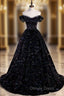 Black Off Shoulder Shiny Beaded Long Prom Dress A Line Black Prom Dress shops