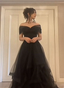 Black Off Shoulder Sweetheart Tulle Prom Dress, Black Tulle A-Line Prom Dresses