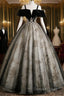 Black Off Shoulder Tulle With Lace Long Prom Dress, Black Sweet 16 Dresses