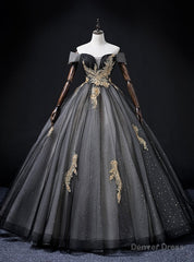 Black Off the Shoulder Sequins Appliques Quinceanera Dress