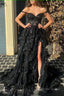 Black Off The Shoulder Tiered Prom Dresses
