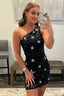 Black One Shoulder Sequin Star Above Keen Homecoming Dresses