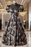 Black Puff Sleeve High Neck Backless Homecoming Dresses