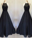 Black Round Neck Satin Long Prom Dress, Black Evening Dress