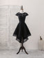 Black Round Neck Tulle Lace Applique Short Prom Dress, Black Homecoming Dresses