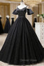 Black Satin and Tulle Ball Gowns Off Shoulder Prom Dress Prom Gowns, Black Long Prom Dresses