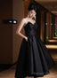 Black Satin High Low Sweetheart Homecoming Dress, Black Short Prom Dresses With Bow