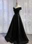 Black Satin Off Shoulder Long Simple Prom Dress Prom Dress, Black Prom Dresses
