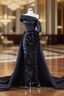 Black Satin Pleats Ruffles Prom Dresses