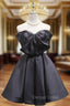 Black Satin Strapless Bow Homecoming Dresses