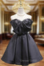 Black Satin Strapless Bow Homecoming Dresses