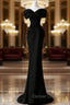 Black Satin Sweetheart Straps Long Formal Dresses, Black Long Prom Dresses
