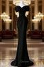 Black Satin Sweetheart Straps Long Prom Dress, Black Long Prom Dresses