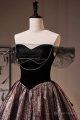 Black Satin Tulle Long Prom Dress, A-Line Off Shoulder Evening Dress Formal Dress