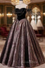 Black Satin Tulle Long Prom Dress, A Line Off Shoulder Prom Dress