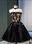 Black Satin with Lace Knee Length Prom Dress Homecoming Dress, Black Prom Dresses